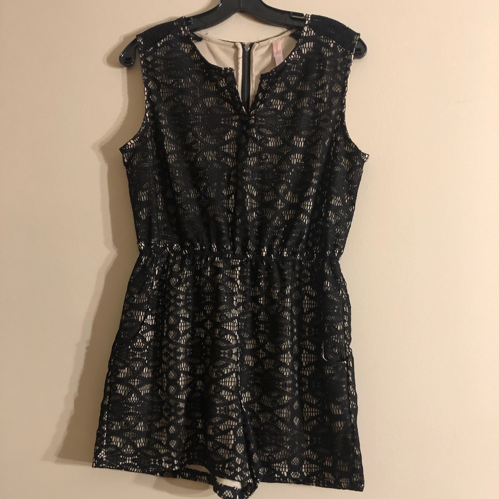 Black & Nude Lace Romper